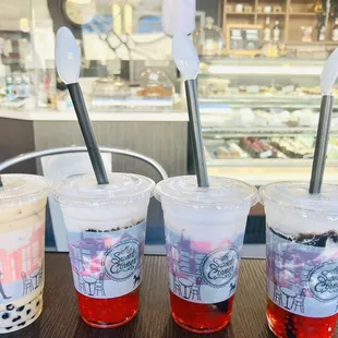 three cups of bubble tea