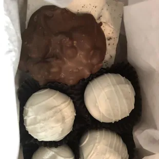 Wedding Bon Bons, Oreo Bark, and Black Walnut Cluster.