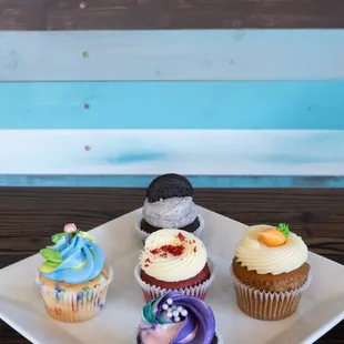 Cupcake assortment: Funfetti, Oreo, Chocolate, Carrot Cake and Red Velvet