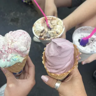 Raspberry cheesecake, salted carmel, Oreo cyclone, and blueberry swirled with bubblegum