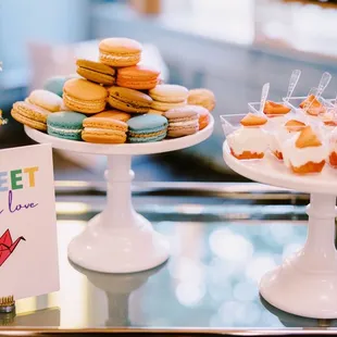 a display of pastries and desserts