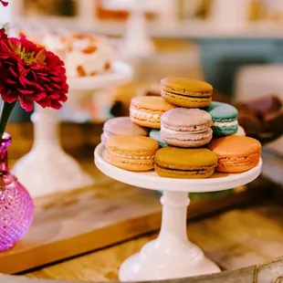 macarons on a cake stand