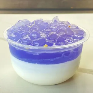 a blue and white dessert