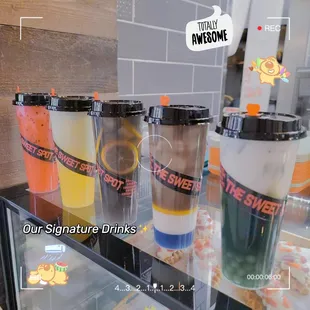 a variety of drinks on display