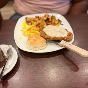 Country fried steak w/ homefries.
