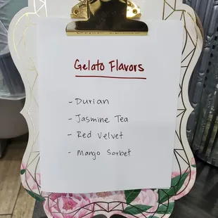 List of flavors 1/16/23 (but jasmine tea was apparently unavailable)