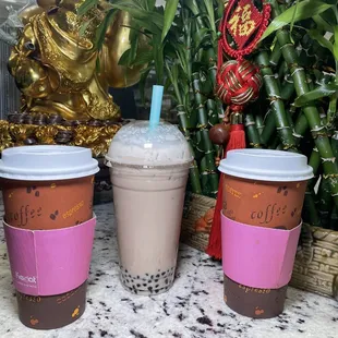 Two hot teas and a boba !!