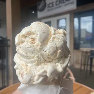 The Butterfinger ice cream had a weird banana taste, and the waffle cone was stale.