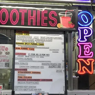 a menu for smoothies