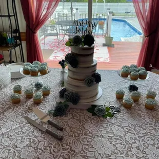Custom Wedding Cake and Cupcakes
