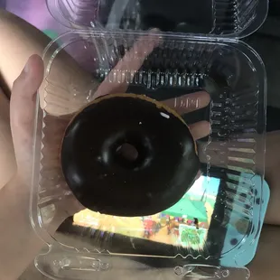 A chocolate donut.