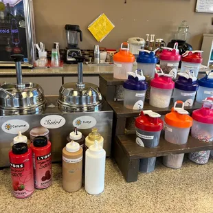 a variety of condiments on a counter