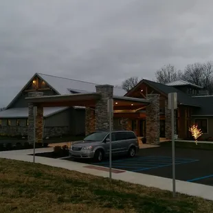 Parking lot entrance decked-out for the Christmas season