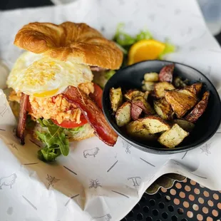 Pimento Cheese, Egg and Bacon with Roasted Potatoes.