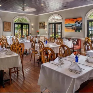 The converted carriage house dining room.