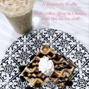 Delicious Heavenly Waffle that is not full of sugar and carbs!!!! Also the Lavender Vanilla Latte is to die for!