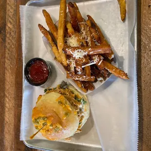Smoked Chicken Sandwich and Parmesan fries