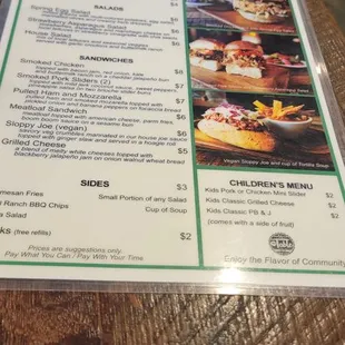 Menu as of June 2024