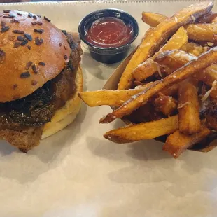 Meatloaf sandwich and parmesan fries