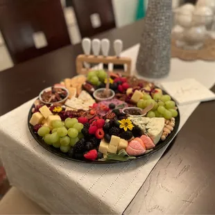 Cheese and fruit platter.