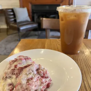 Raspberry scone &amp; iced coffee