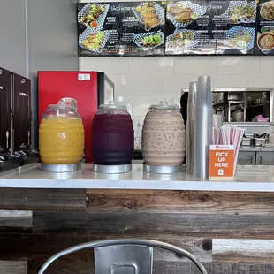 a table with drinks on it