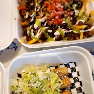 Carne asada fries; chicken taquitos