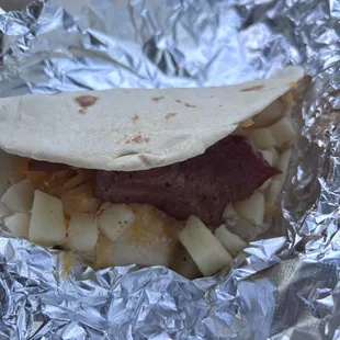 Bacon potato and cheese taco