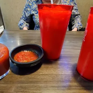 First time here.  Horchata and salsa and chips.