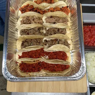 Carnitas, pastor, grilled chicken, shredded chicken, and ground beef.