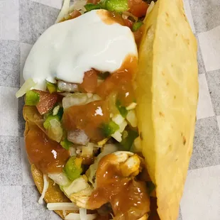 Chicken Taco on Puffy Tortilla