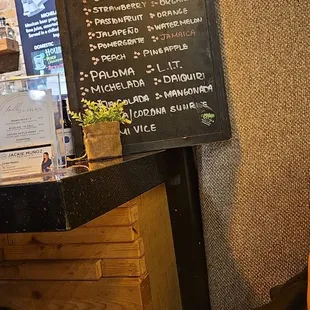 Drink menu on the restaurant side