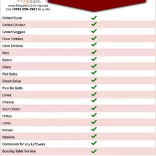 fajitas bar menu elegante catering