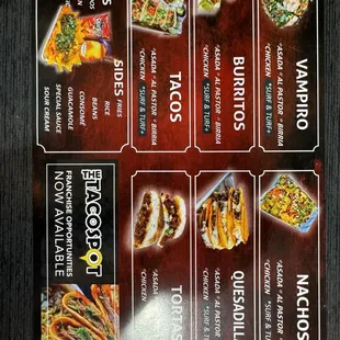 The back of their menu