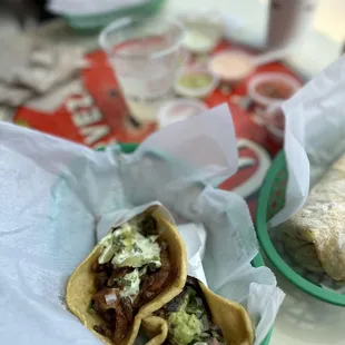 El Pastor and Asada Tacos . ( Shrimp Taco so good ,  already eaten before photo could be taken )