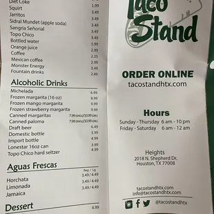 Take out menu