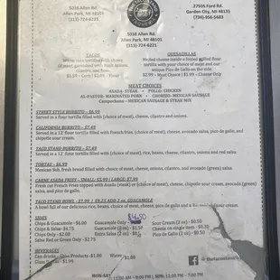 The menu!