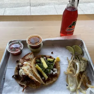 Asada (steak) quesadilla and Al pastor taco