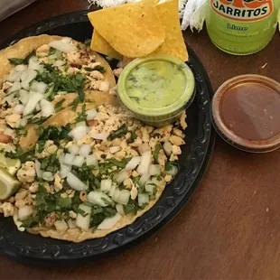 Chicken taco,guacamole, Chips and Salsa