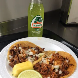 $5 for 2 tacos (adaso and chorizo - both delicious!) and lime Jarritos!