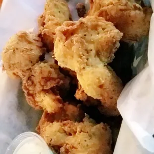 Deep fried hand battered mushrooms