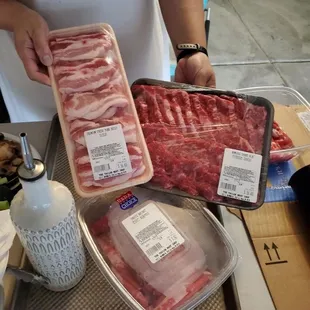 Pork belly, boneless short ribs, brisket