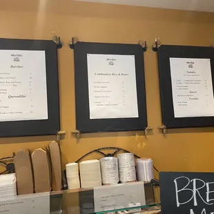 Menu on the wall