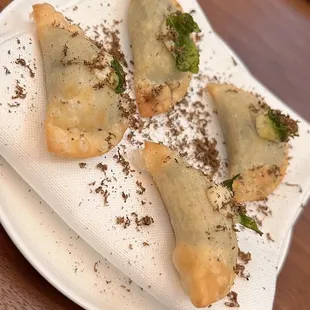 Fried Ravioli Artichokes, swiss chard, truffles