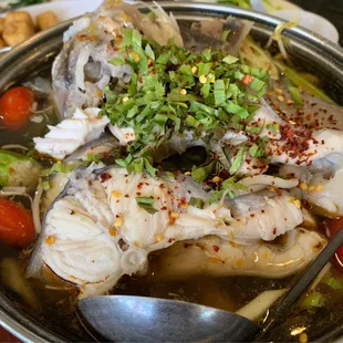 Canh chua ca. Vietnamese sweet and sour fish soup. 9/10 $17.99 for the small and even comes with the portable stove.