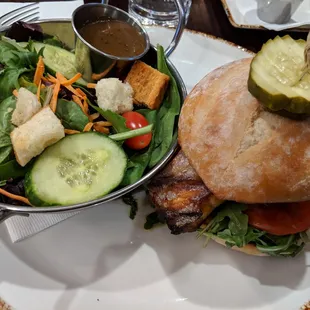 Salmon Sandwich with the house salad
