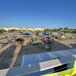 a view of the beach from the top of the building