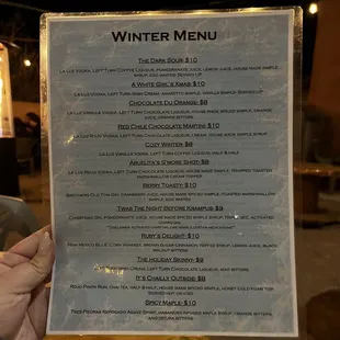 Winter drink menu
