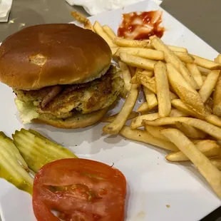 Pretty good crab cake sandwich with fries.
