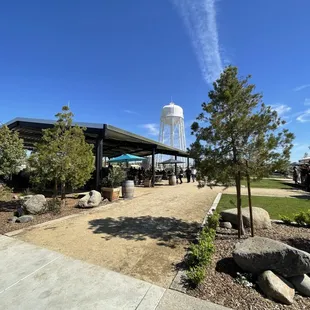 a water tower in the background